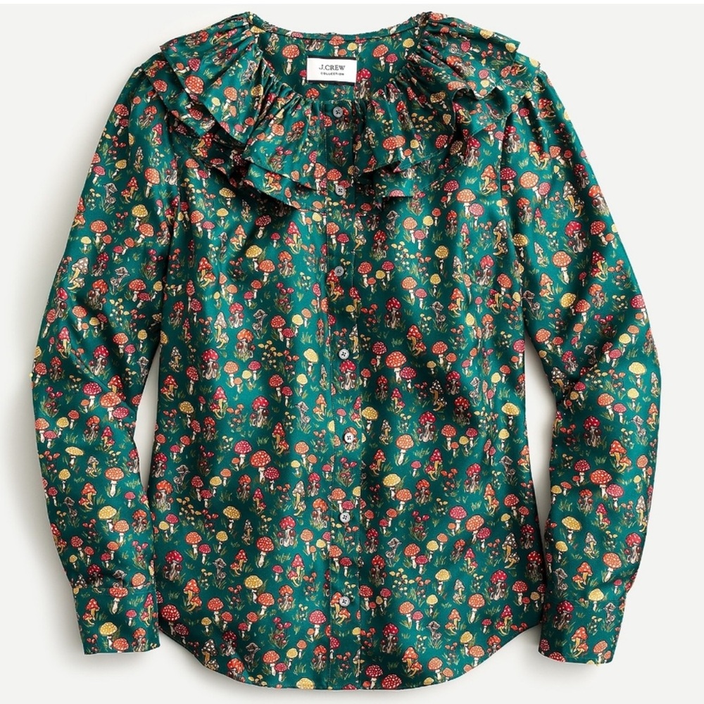 J. Crew Collection Silk Twill Ruffle Collar Top